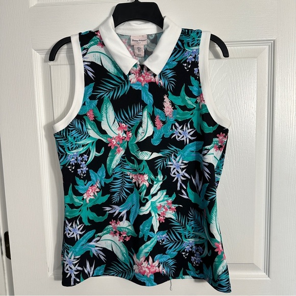 Tommy Bahama women's sleeveless 1/4 zip golf/tennis top, sz. L, floral - Picture 1 of 7